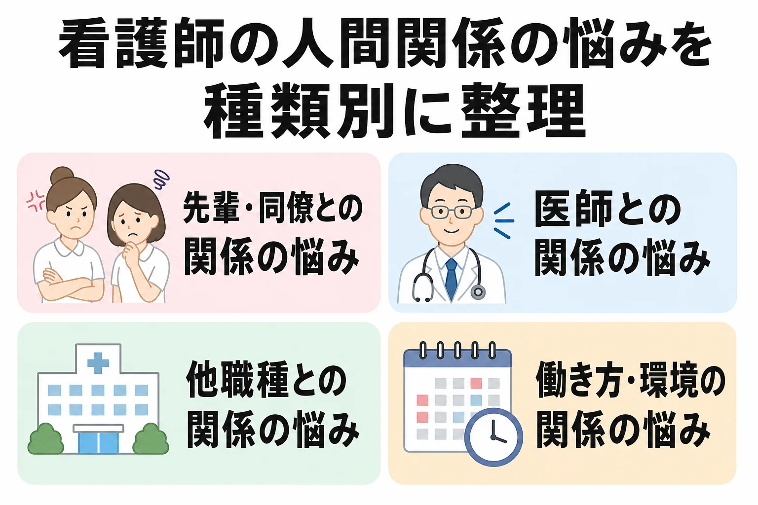 看護師の人間関係の悩みを種類別に整理
