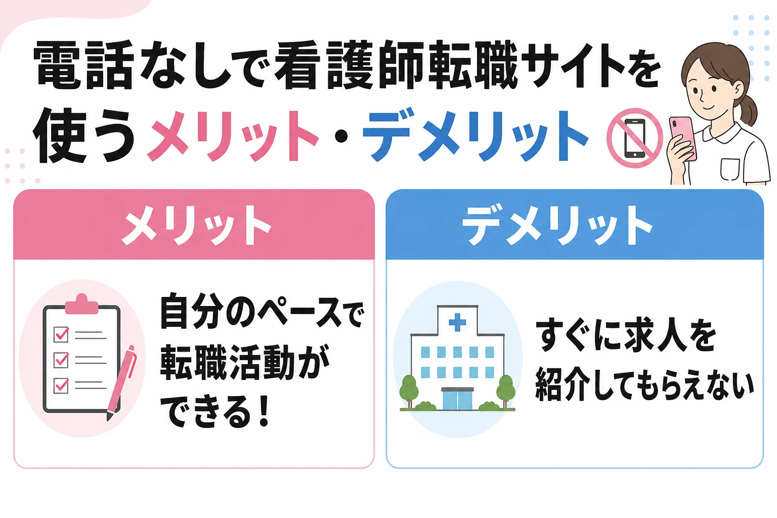 電話なしで看護師転職サイトを使うメリット・デメリット