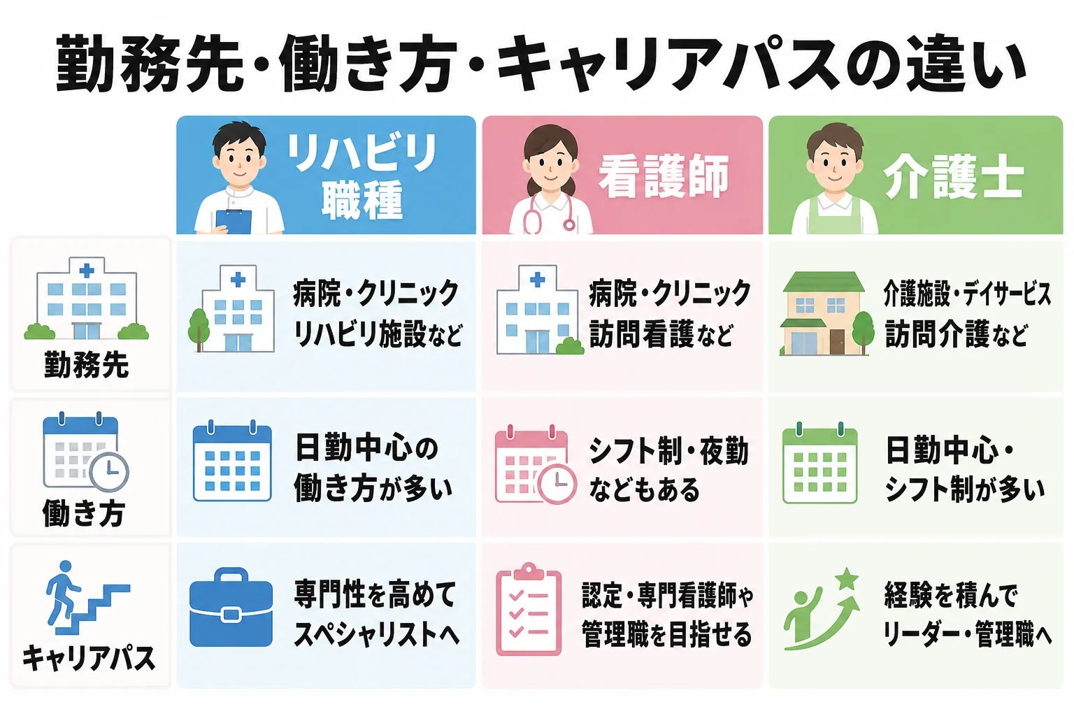 勤務先・働き方・キャリアパスの違い