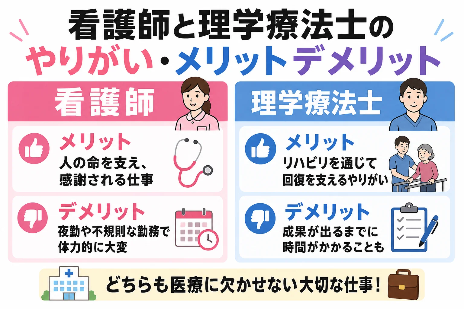 看護師と理学療法士のやりがい・メリットデメリット