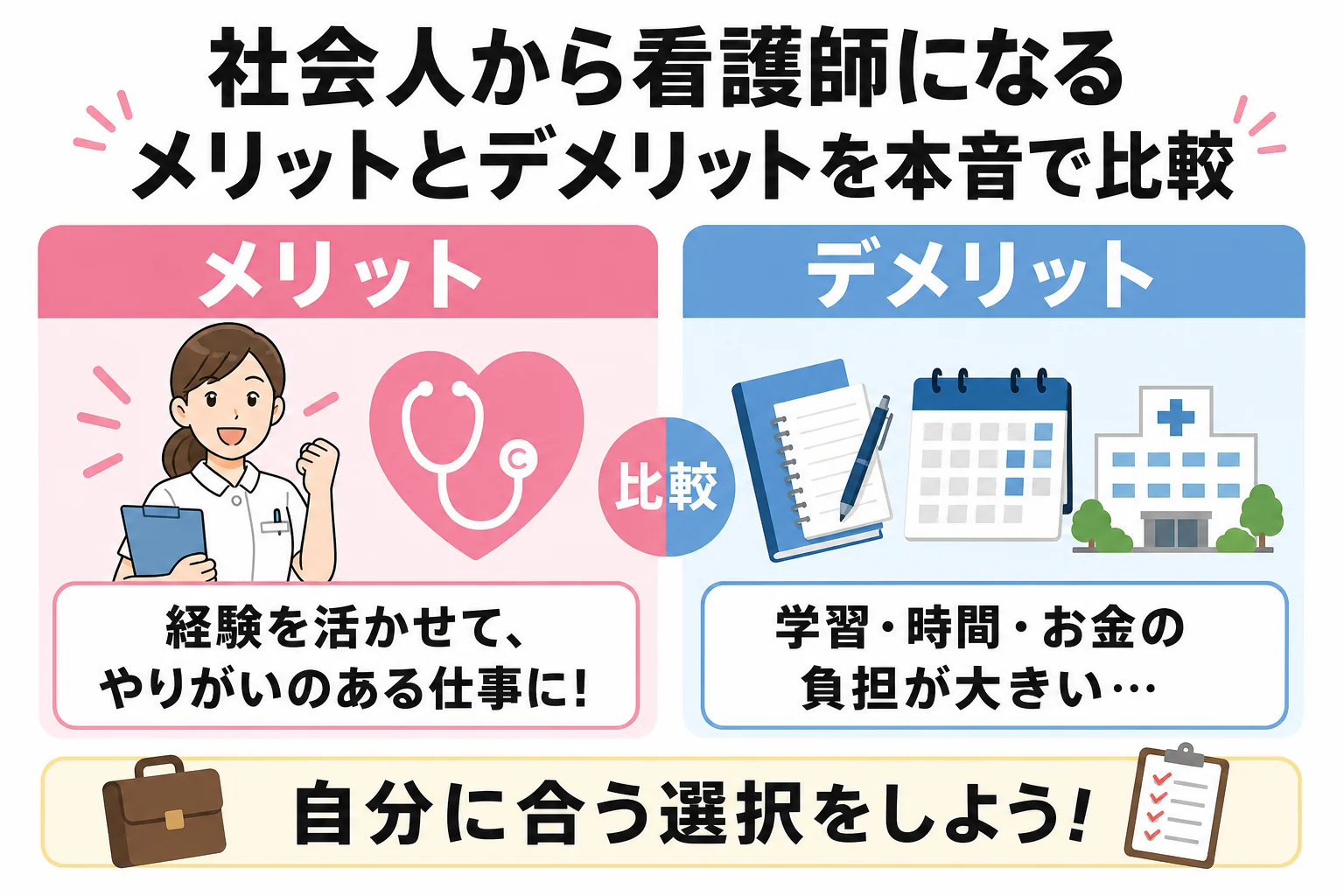 社会人から看護師になるメリットとデメリットを本音で比較